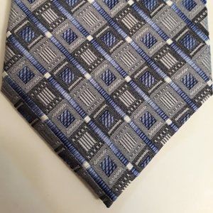 PLATINUM DESIGNS - 100% SILK NECKTIE - BLUE WITH SILVER AND WHITE ACCENTS